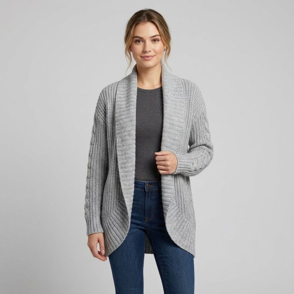 Mossimo Supply Company Cozy Gray Cable-Knit Shawl Collar Open-Front Cardigan - S